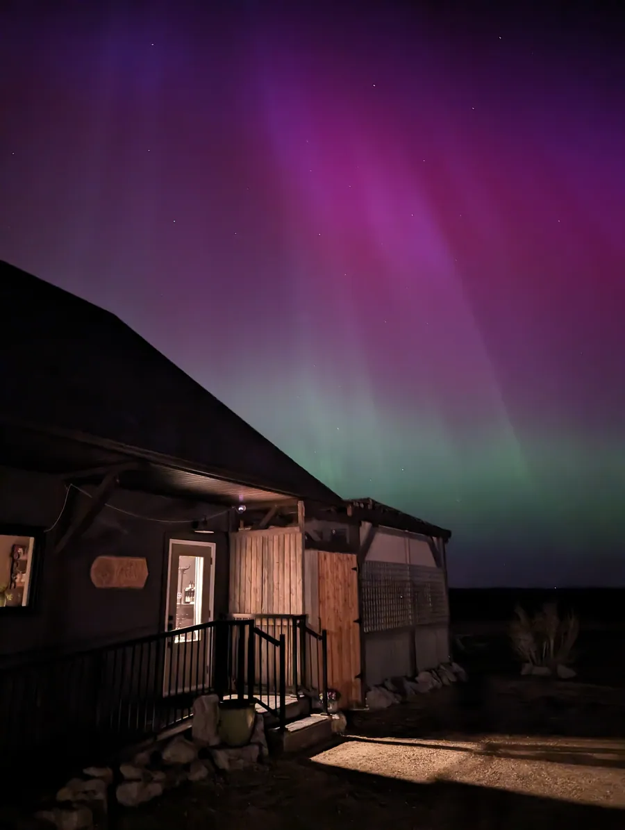 Northern lights over the Grey Owl Meadery tasting room